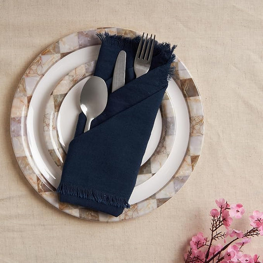 ACCENTHOME Navy Cotton Linen Napkin Set of 6 18x18 inch Dinner Napkins - Washable Soft Premium Hotel Quality Reusable Napkins Perfect Table Napkins for Family Dinners, Weddings & Everyday Use