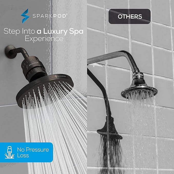 SparkPod Luxury Filtered Shower Head Set 23 Stage Shower Filter - Reduces Chlorine and Heavy Metals - High Pressure Showerhead Filter (8" Round, Vintage Oil-Rubbed Bronze)