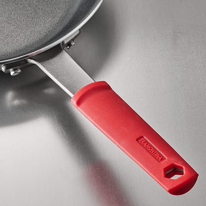 Tramontina Professional 10-Inch Non Stick Frying Pan, Heavy-Gauge Aluminum Skillet with Reinforced Nonstick Coating, Red Handle, Dishwasher and Oven Safe