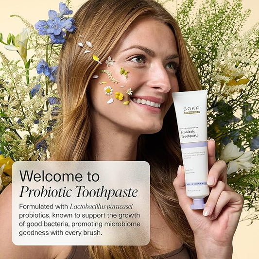 Boka Fluoride Free Toothpaste, Nano Hydroxyapatite Toothpaste, Appropriate for Sensitive Teeth - for Adult, Kids Oral Care - Probiotics - Peppermint Blossom, 4 Fl Oz 1Pk US Manufactured