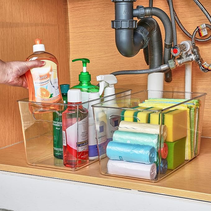 Vtopmart 6 PCS Clear Plastic Storage Bins, Pantry Organizer Containers with Handle for Refrigerator, Fridge, Cabinet, Kitchen, Countertops, Cupboard, Home Organization and Storage, XL