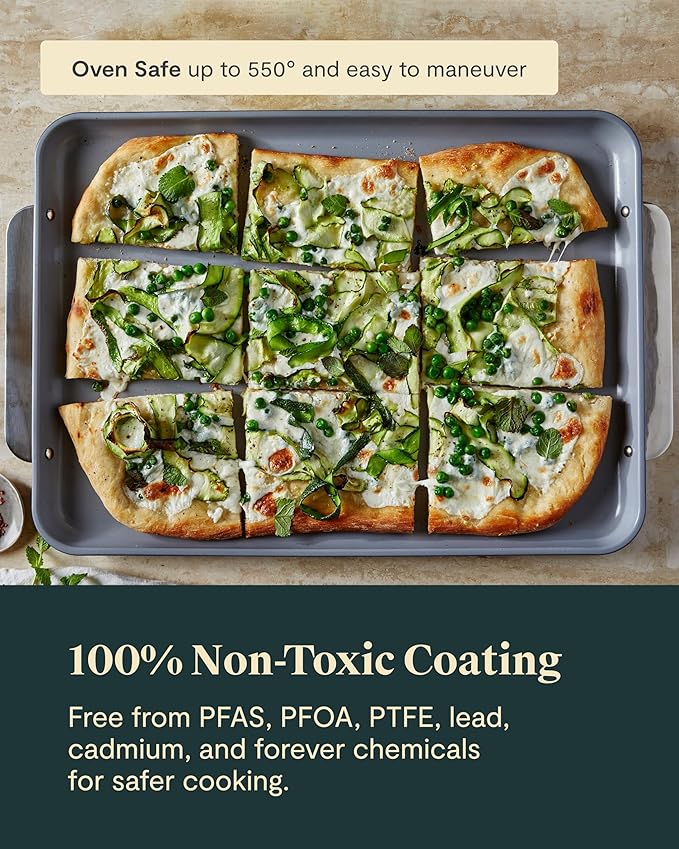 Caraway Non-Stick Ceramic Baking Sheet Duo - Naturally Slick Ceramic Coating - Non-Toxic, PTFE & PFOA Free - 18 x 13" Large & 15 x 10" Medium - Sage