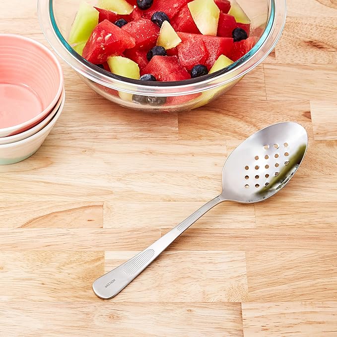Mercer Culinary, 9 Inch, Silver Plating Spoon, Perforated Bowl, 9-Inch, 9"