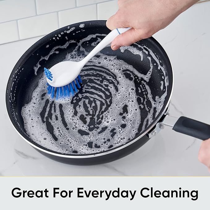 Superio Fruit and Vegetable Scrub Brush with Long Handle - Dish Cleaning Brush, Double Sided Scrubber, Non Scratch Kitchen Scrub Brush for Fruits/Potatoes/Veggies, Sinks, Bath (2, Blue)