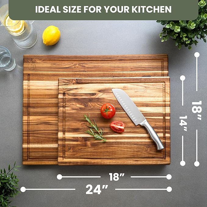 WALDWERK Large Teak Wood Cutting Board (24 x 18 x 1.2") - Solid Wood Cutting Board - Extra Large Teak Wood Chopping Board - Wooden Butcher Block for Kitchen