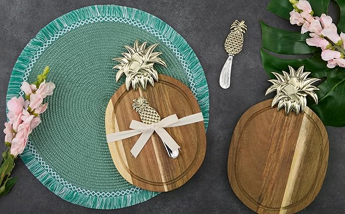 Design Imports Acacia Wood Cutting Board Set, 7 x 11 Inches, with Pineapple Design