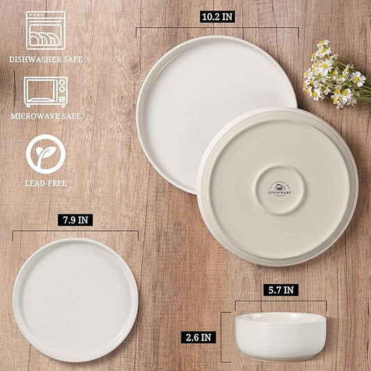 HaWare Stoneware Dinnerware Sets, 24-Piece Plates and Bowls Set for 8, Dishes Set for Home Restaurant, Speckled Multicolor