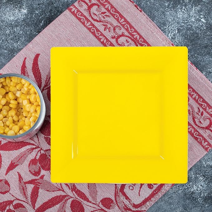 Smarty Had A Party 120 Disposable Plastic Dessert Plates, 6.5" Heavy Duty Square Yellow Salad Plates for Appetizers, Cakes, and Parties, Bulk Supplies for All Occasions