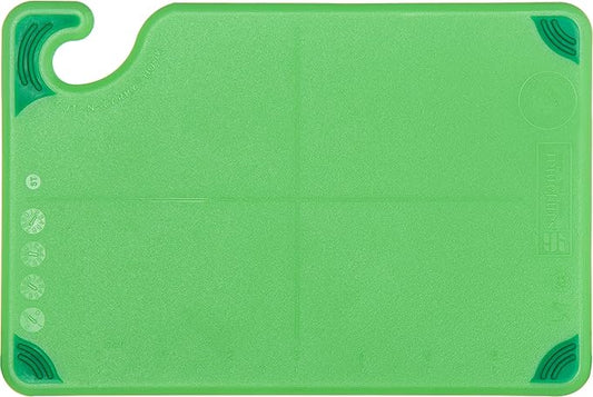 San Jamar Saf-T-Grip Plastic Cutting Board with Safety Hook, 6" x 9" x 0.375", Green