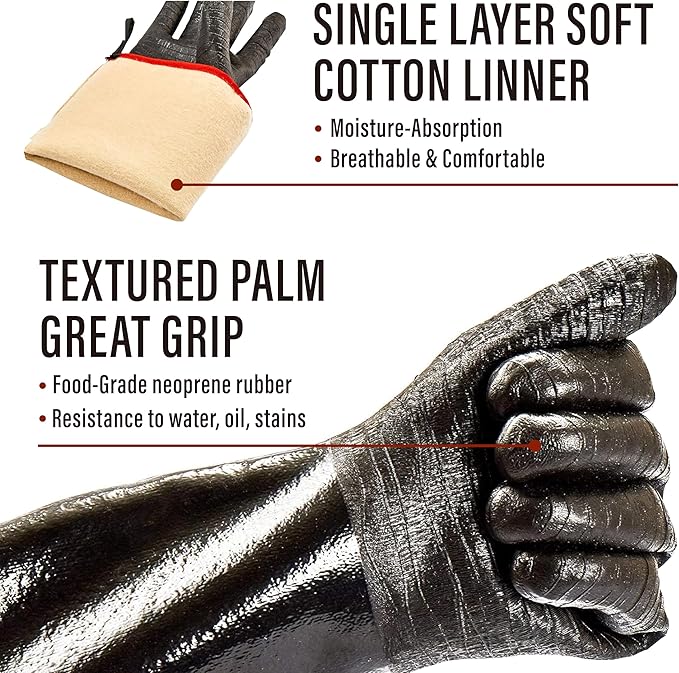 RAPICCA 700°F Heat Resistant BBQ Grill Gloves: Oil Resistant Waterproof for Smoking Grilling Cooking Barbecue Deep Frying Turkey Rotisserie Handling Hot Greacy Meat Grilling Stocking Stuffers for Men