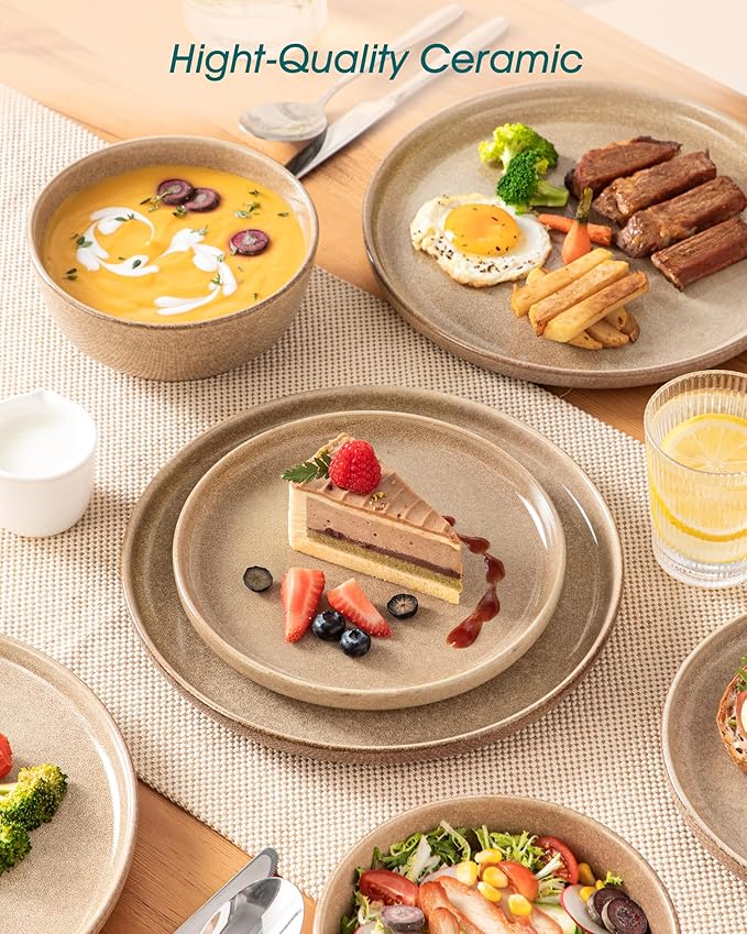 vancasso ANYA 18 Pieces Plates and Bowls Set, Caramel Dinnerware Sets, Reactive Glaze Dishes Set for 6, Ceramic Dishware Sets Kitchen Dinner Set, Microwave & Dishwasher Safe