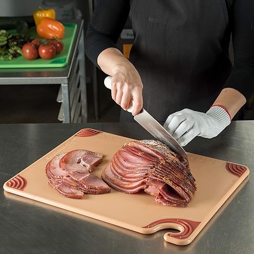 San Jamar Saf-T-Grip Plastic Cutting Board with Safety Hook, 15" x 20" x 0.5", Brown