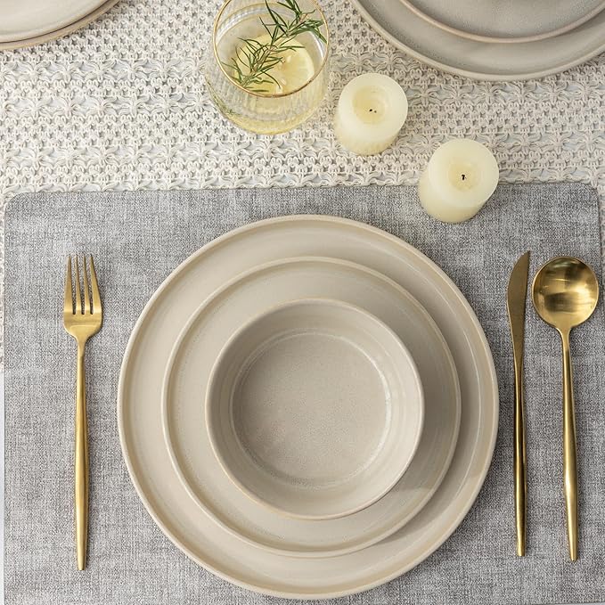 AmorArc Stoneware Dinnerware Sets,Round Reactive Glaze Plates and Bowls Set,Highly Scratch Resistant | Dishwasher & Microwave Safe,Dishes Service for 6 (18pc)