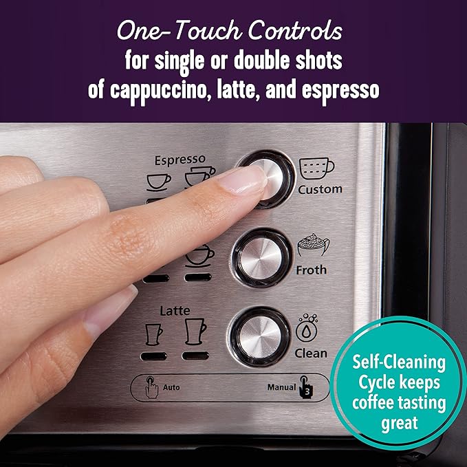 Mr. Coffee Espresso and Cappuccino Machine Stainless Steel Programmable Coffee Maker with Automatic Milk Frother 15-Bar Pump Ideal for Home Baristas