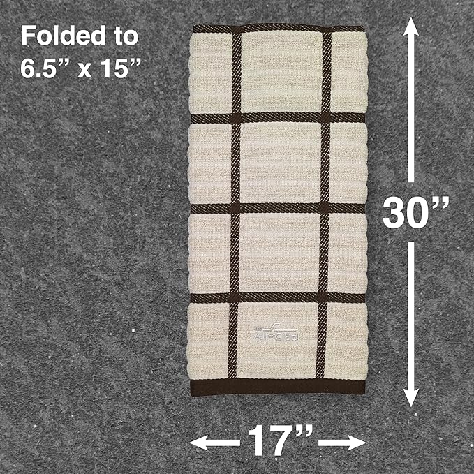 All-Clad Checked Kitchen Towel: Highly Absorbent, Super Soft Long Lasting - 100% Cotton, 17"x30" Tea Towel for Cleaning & Drying Dishes, Pans, Glassware, or Countertops, (1-Pack), Almond