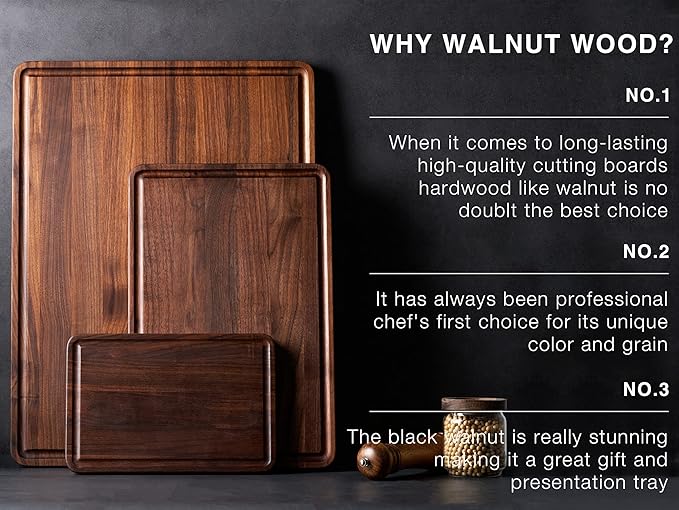AZRHOM Walnut Wood Cutting Board, 20x15in X Large Wooden Chopping Boards with Deep Juice Groove and Side Handle, Thick Butcher Block for Kitchen Meat Cheese Gift for Wife Mom Gift Box