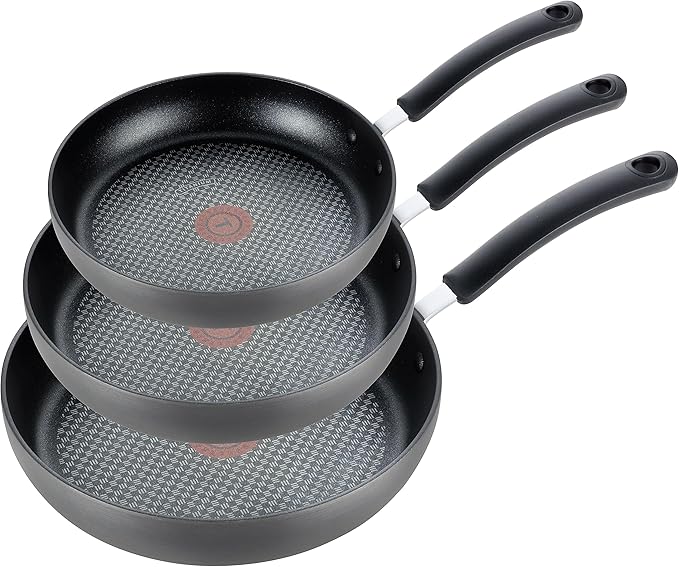 T-fal Ultimate Hard Anodized Nonstick Fry Pan Set 3 Piece: 8, 10.25, & 12 Inch, Oven Broiler Safe 400F, Kitchen Cookware Set, Pots and Pans Set Non Stick, Frying Pans, Skillets, Dishwasher Safe, Black