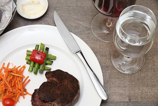 Fortessa Grand City 18/10 Stainless Steel Flatware Universal Solid Handle Steak Knife, 9.37-Inch, Set of 12