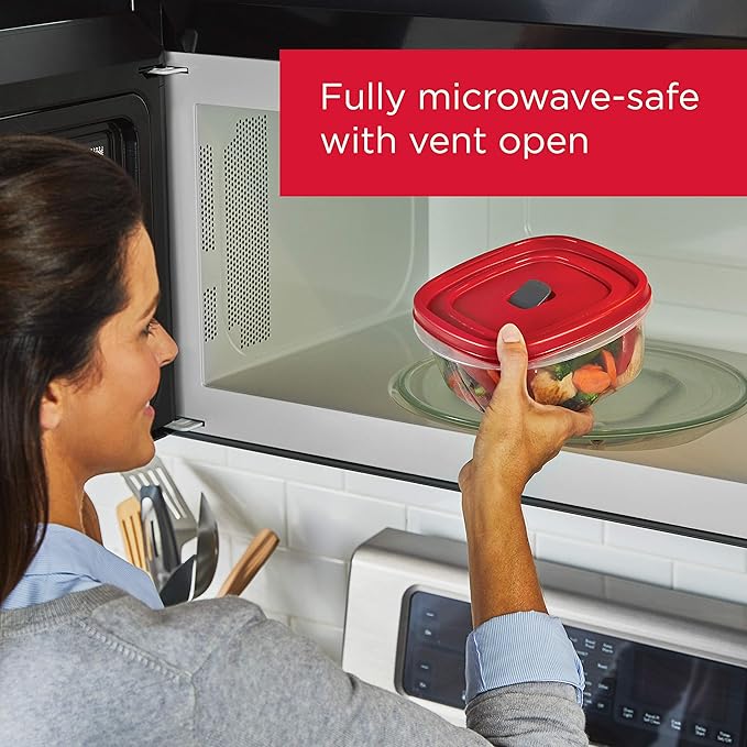 Rubbermaid 16-Piece BPA-Free Plastic Food Storage Set, Red Vented Lids - Microwave, Dishwasher Safe: Perfect for Meal Prep, Leftovers, and Kitchen Organization