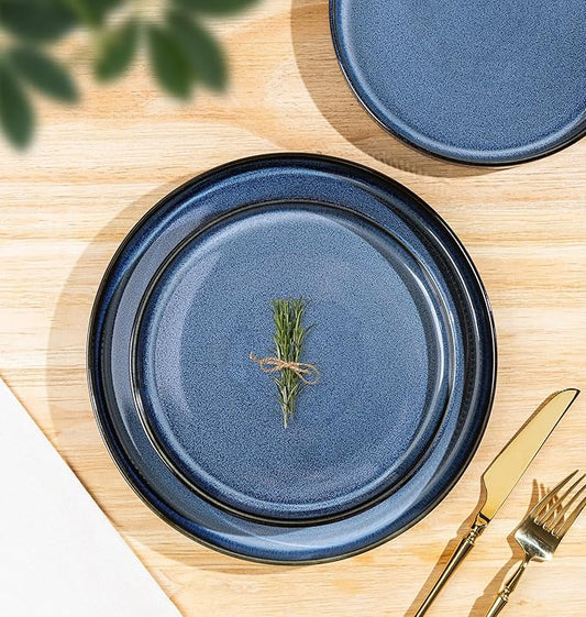 TheTerra Ceramic Dinnerware Sets for 4, 12 Pieces Porcelain Lightweight Plates and Bowls Sets, Scratch Resistant Dish Set, Oven & Microwave & Dishwasher Safe, Starry Blue