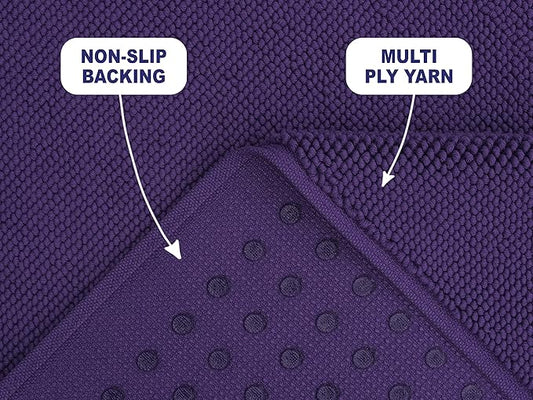 American Soft Linen Bath Rug, 20 in 34 in 100% Cotton Bath Mats Rugs for Bathroom, Slip Reducer Washable Shaggy Form Area Rugs, Purple Bath Rug