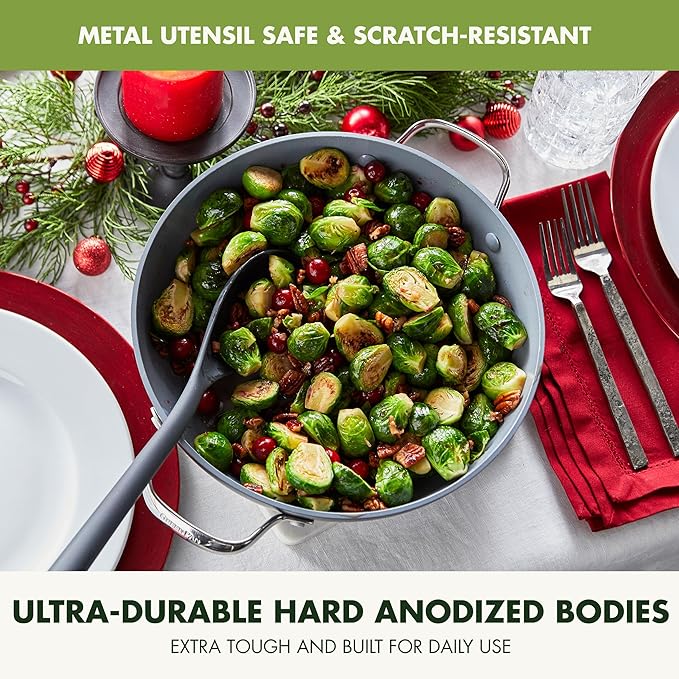 GreenPan 22 Piece Valencia Pro Ceramic Nonstick Cookware Set, PFAS-Free, Induction Ready, Hard Anodized Pots & Pans with Lids, Compatible on All Cooktops, Dishwasher & Oven Safe, Gray