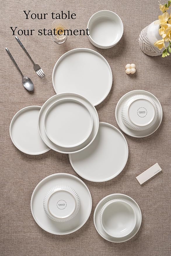 Pure & Practical Plates and Bowls Set for 6,FOBENTA 18 Piece White Dinnerware Sets – Ceramic Dish Set for Everyday Simplicity & Wellness Living