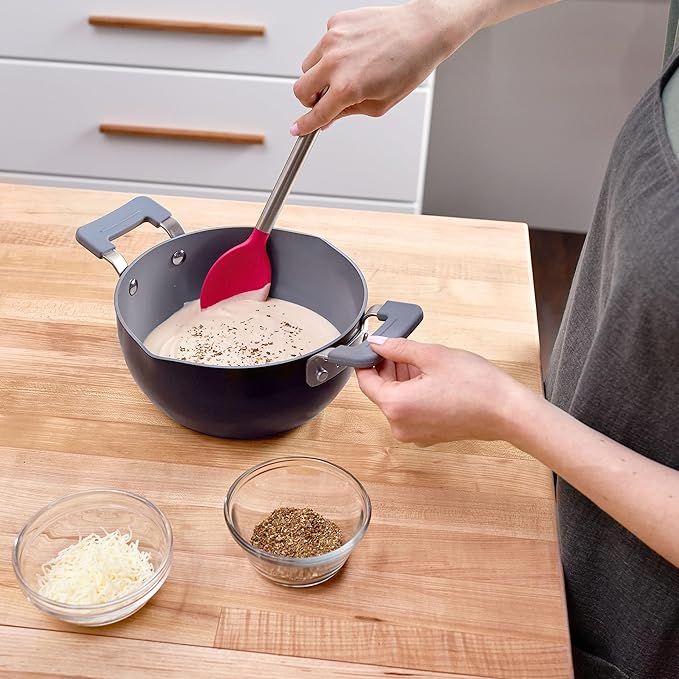 Tovolo Mixing Spoon Stainless Steel Handle Scratch Resistant Non Stick Safe Kitchen Utensil for Cooking Baking Serving Stirring, Heat Resistant Silicone Stirring Spoon with Metal Handle Viva Magenta
