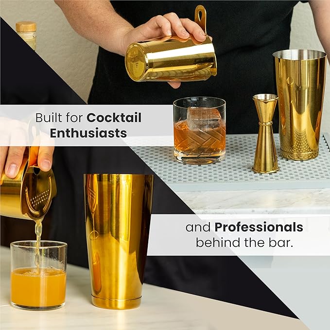 A Bar Above Professional Boston Shakers Set 18 oz Weighted and Unweighted Stainless Steel Cocktail Shaker Set for Bartenders, Premium 304 Steel Bar Shaker, Essential Bartending Tools for Mixing Drinks