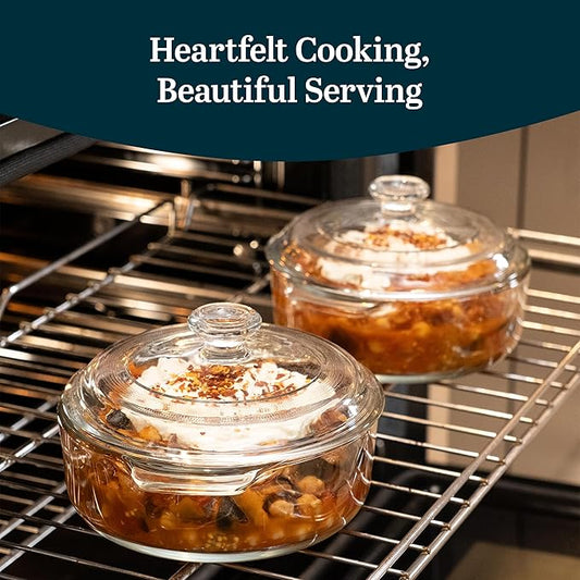 Libbey Baker's Basics 2 Piece Glass Dishes with Lids - Elegant Casserole Dishes for Oven with Lids - Versatile Baking Dish to Store Leftovers & More