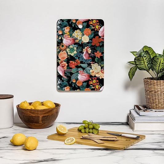Society6 Bamboo Cutting Board- Kitchen Decor by Burcu Korkmazyurek - Unique Cutting Boards for Kitchen, 16" x 10.5" x 0.5", Floral And Flamingo II