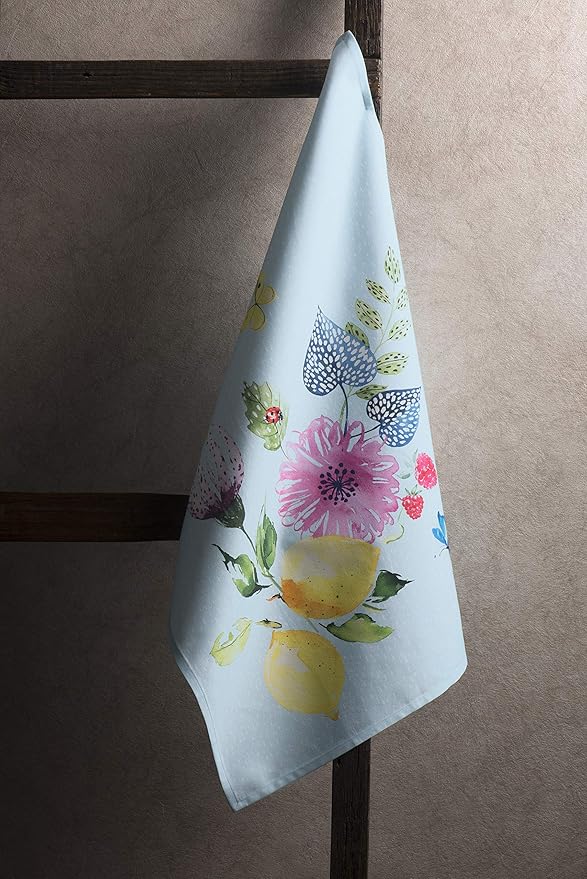 Maison d' Hermine Kitchen Towels Set of 2 100% Cotton 27.50" x 20" Reusable Cloth Tea Dish Towels Absorbent with Hanging Loop for Kitchen, Dining, Cocktail Parties Spring/Summer (Jardin D'Ete - Mint)