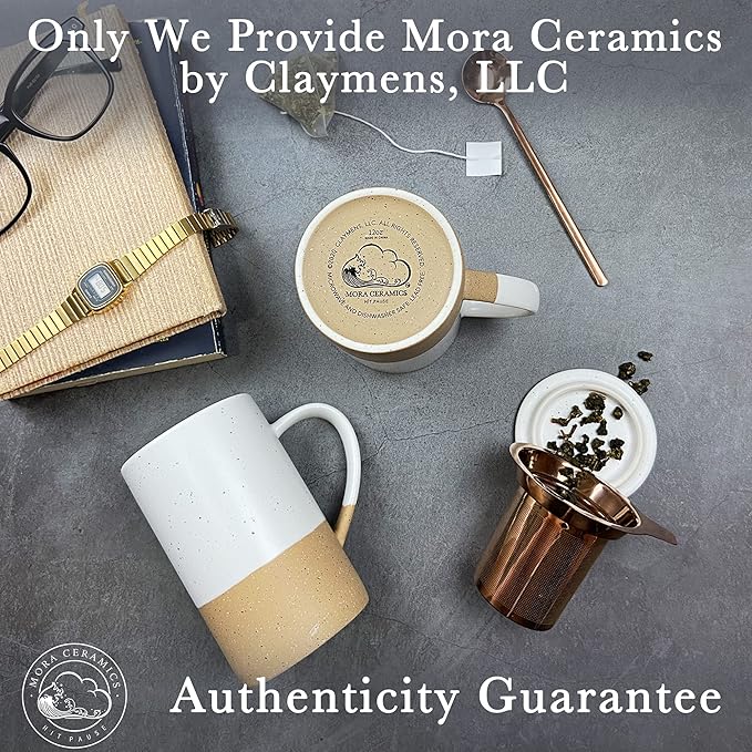 Mora 12oz Ceramic Tea Cup with Infuser, Spoon, Lid - Microwave & Dishwasher Safe