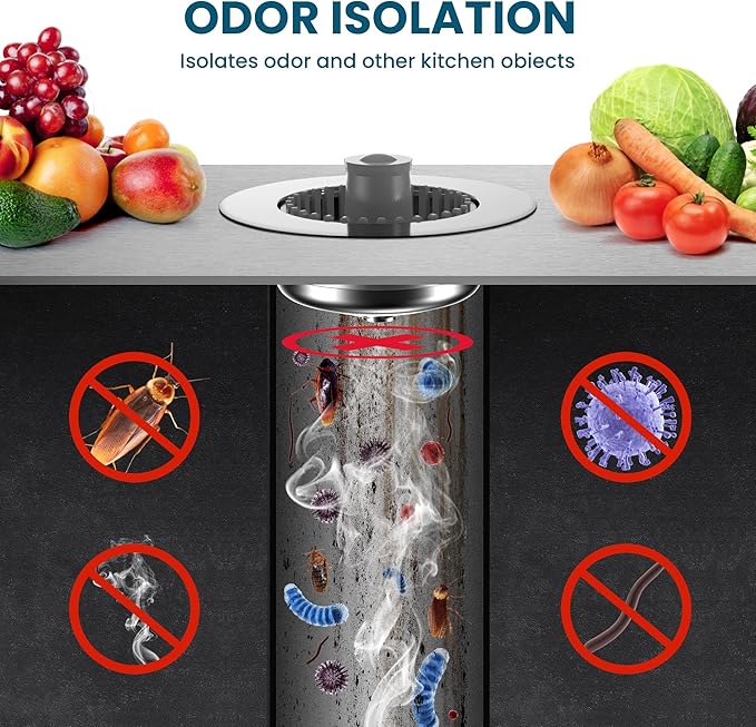 3 in 1 Kitchen Sink Strainer & Stopper, Pop Up Drain Plug for 3.5 Inch Sink – Anti-Clogging, Brass Core, Easy to Clean with Bonus Basket – Silver – DIKSEFN (Silver)