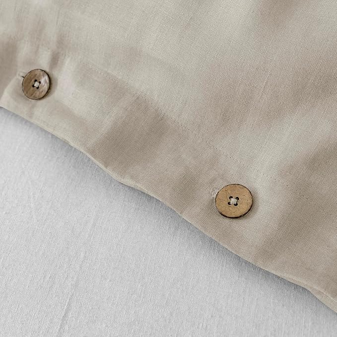 EVERLY 100% Pure Linen Duvet Cover Set Twin Size 68X90Inch 3pcs (1 Duvet Cover,1Pillowcases) Soft and Breathable for All Season with Coconut Button Closure, Suitable for Hot Sleepers-Linen-Twin