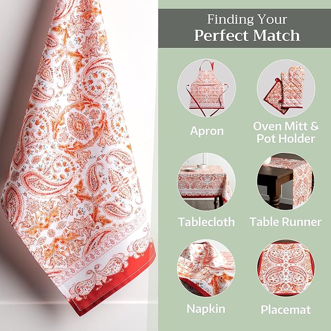 Maison d' Hermine Kitchen Towels Set of 3 100% Cotton 20" x 27.5" Reusable Cloth Tea Dish Towels Absorbent with Hanging Loop for Kitchen Dining Thanksgiving Christmas Decorations (Orient)