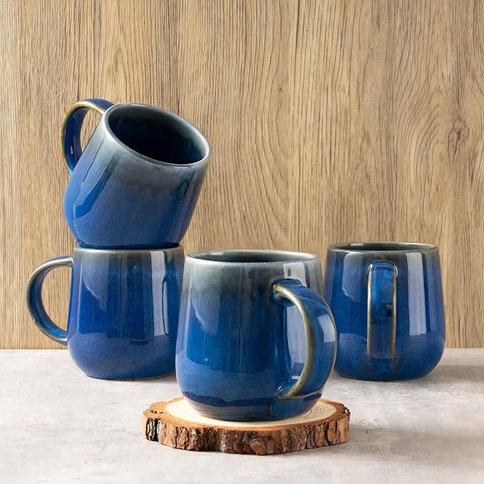 bestone Coffee Mugs Set of 4,15 oz Large Coffee Mugs, Ceramic Mugs with Handles,etc Coffee Mugs, Cups for Coffee Cereal Latte ,Microwave & Dishwasher safe,Dark Blue