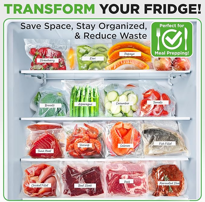 NutriChef Vacuum Sealer Bags 8x10 Rolls 2 Pack - Food Saver, Seal a Meal - Commercial Grade, Heavy Duty, Wrinkle Free, Keeps Produce Fresh, Ideal for Storage, Meal Prep, Sous Vide Cooking