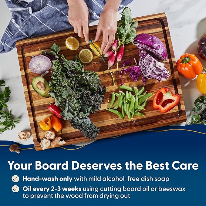 Sonder Los Angeles, XXL Thick Edge Grain Teak Wood Cutting Board for Kitchen with Juice Groove, 23x17x1.5 Charcuterie Wooden Board in Large (Gift Box Included)
