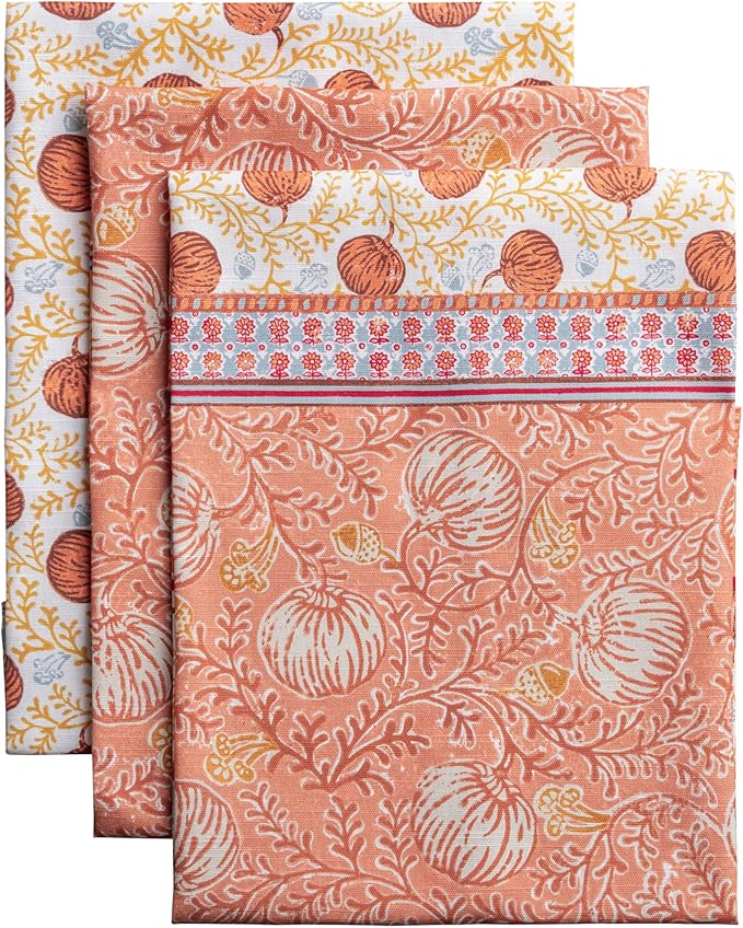 Maison d' Hermine Kitchen Towels Set of 3 100% Cotton 20" x 27.5" Reusable Cloth Tea Dish Towels Absorbent with Hanging Loop for Kitchen Dining Thanksgiving Christmas Decorations (Harvest Festival)