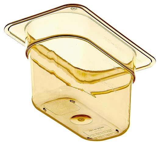 Carlisle FoodService Products StorPlus High-Heat 1/9-Size Food Pan, 4 Deep Food Storage Container with 1 Quart Capacity, High Heat Plastic, 1/9 Size, Amber, (Pack of 6)
