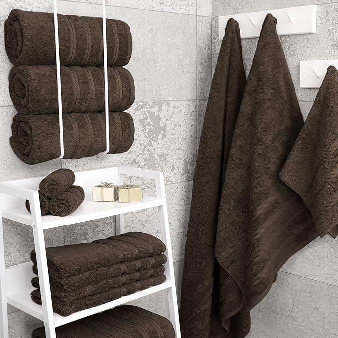 American Soft Linen Luxury 4 Piece Bath Towels, 600 GSM 100% Cotton Turkish Bath Towels for Bathroom, 27x54 in Extra Large Bathroom Shower Towels, Brown