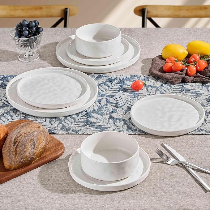 Herogo 24 Pieces Dinnerware Sets for 8, Dishes Plates and Bowls Sets for Kitchen, Dinner Stoneware Dishware, Dishwasher & Microwave Safe, Speckled White