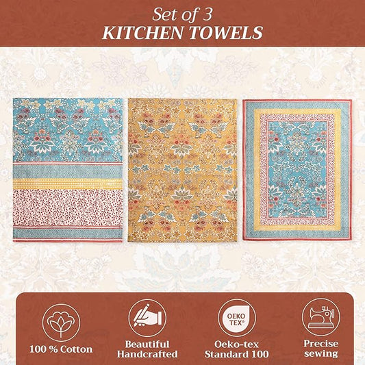Maison d' Hermine Kitchen Towels Set of 3 100% Cotton 27.50" x 20" Reusable Cloth Tea Dish Towels Absorbent with Hanging Loop for Kitchen, Home, Dining, Cocktail Parties Spring/Summer (Marquise)