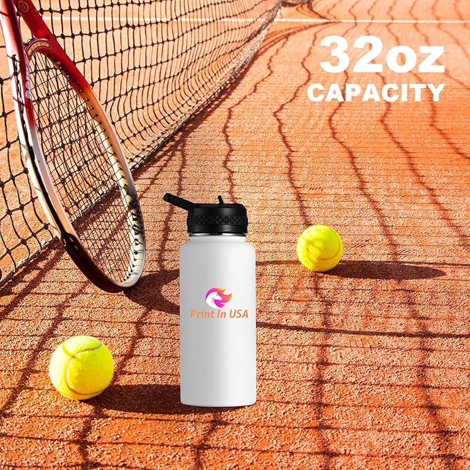 Personalized Custom Print in USA Water Bottle 50Pcs 32oz Stainless Steel Double Wall Coffee Cup with Lid & Straw Insulated Tumbler with Colorful Text Logo Photo