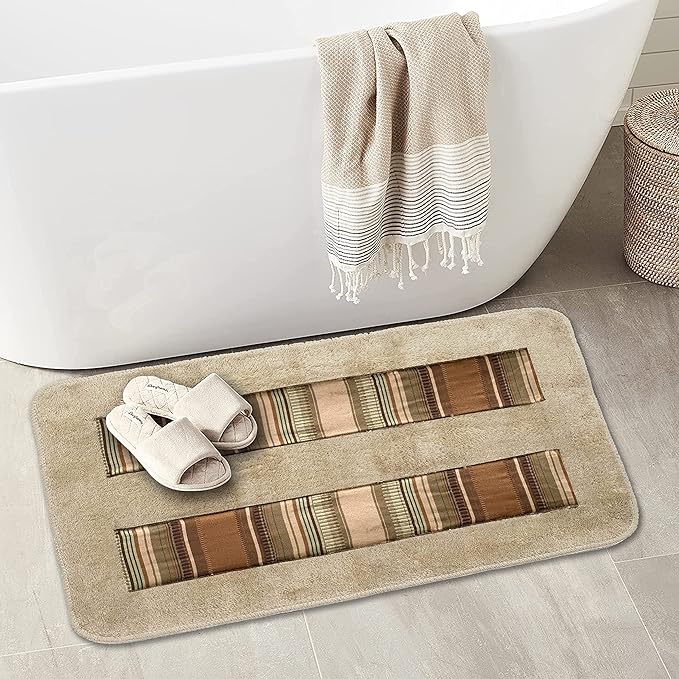 Zahari Home Contempo Modern Bathroom Rug Classic Luxury Bath Rug Contemporary Decor Beautiful Shower Mat Unique Design Stylish Washable Bathroom Rug Striped Bath Rug Bath Shower Tub Décor