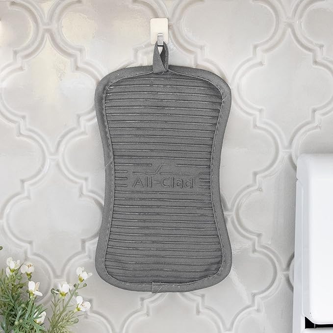 All-Clad Premium Pot Holder & Hot Pad: Heat Resistant to 500 Degrees - 100% Cotton, 10""x6.25"" Hot Pad for Kitchen and Barbeque, (1-Pack), Pewter