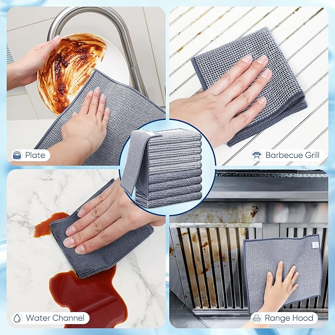 Forggon10 Pcs New Upgrade 2-Layer Non Scratch Wire Dishcloth,Wire Dishwashing Rag, Non-Scratch Wire Dishwashing Rags for Wet and Dry, Kitchen Cleaning Dish Rags for Cookware,Sinks, Dishes,Stove