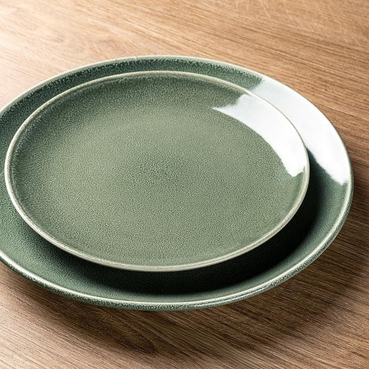 AmorArc Ceramic Dinnerware Sets for 6, 18 Pieces Handpainted Plates and Bowls Set, Scratch Resistant Stoneware Dishes Set, Dishwasher & Microwave Safe, Jade Green