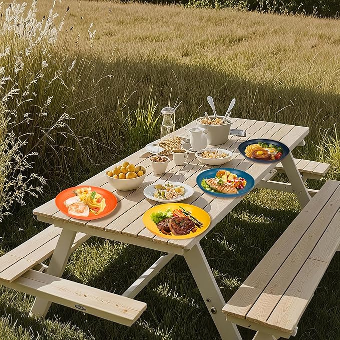 Supernal Wheat Straw Dinner Plates Reusable &Durable Plastic Plates Plastic Dinnerware 16-Pack (4 Orange, 4 Yellow, 4 Blue, 4 Dark Blue), Perfect for Dinner,Party,Outdoor Use